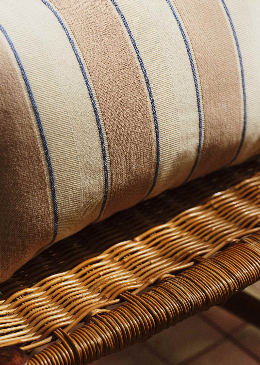 Coussin Tissé Rayures - Grand modèle - Beige et Bleu