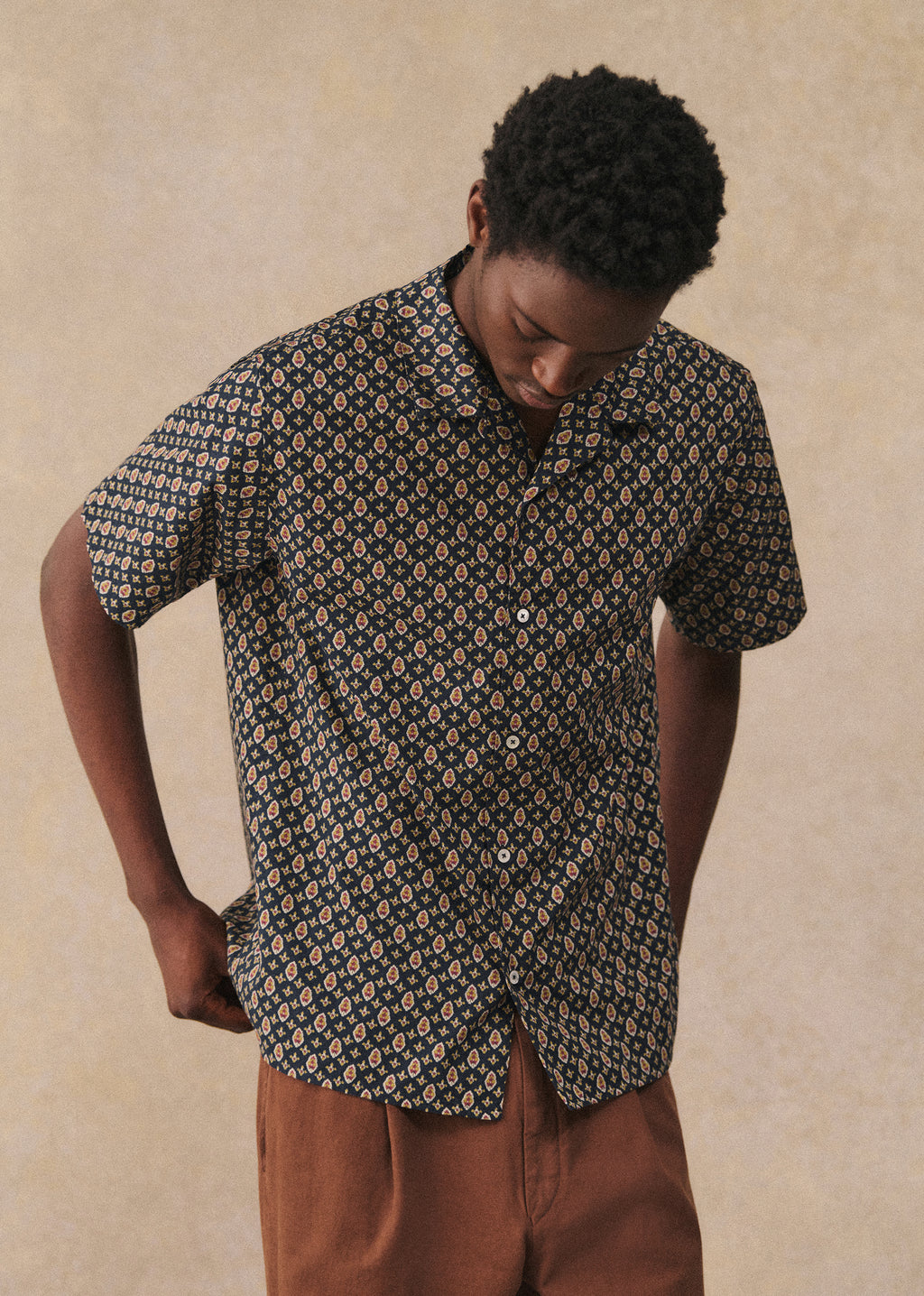 Chemise Holt - Marine Motif Ocre