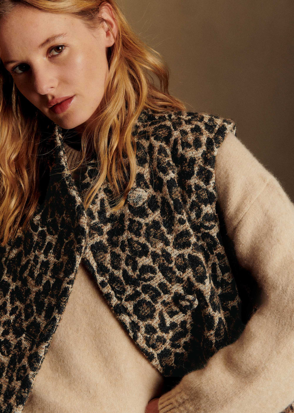 Veste Carlo - Jacquard Leopard brun - Création Rose