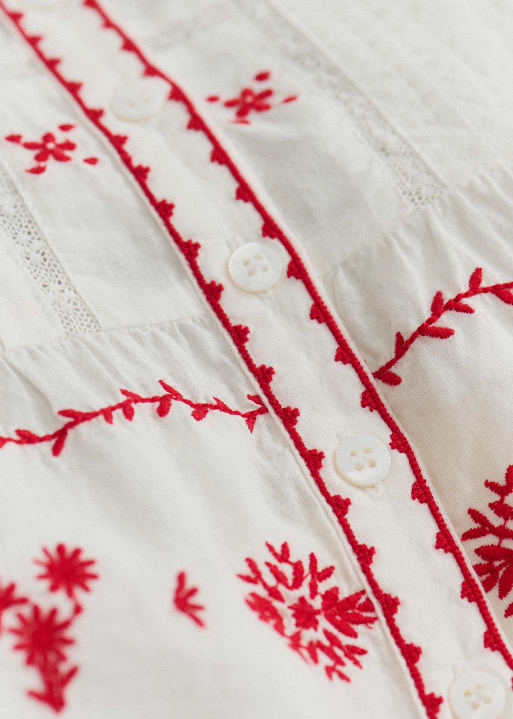 Chemise Charlina - Blanc / Broderie Rouge