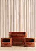 Ensemble de chambre vintage en loupe d'orme : commode et paire de chevets - Loupe d'orme