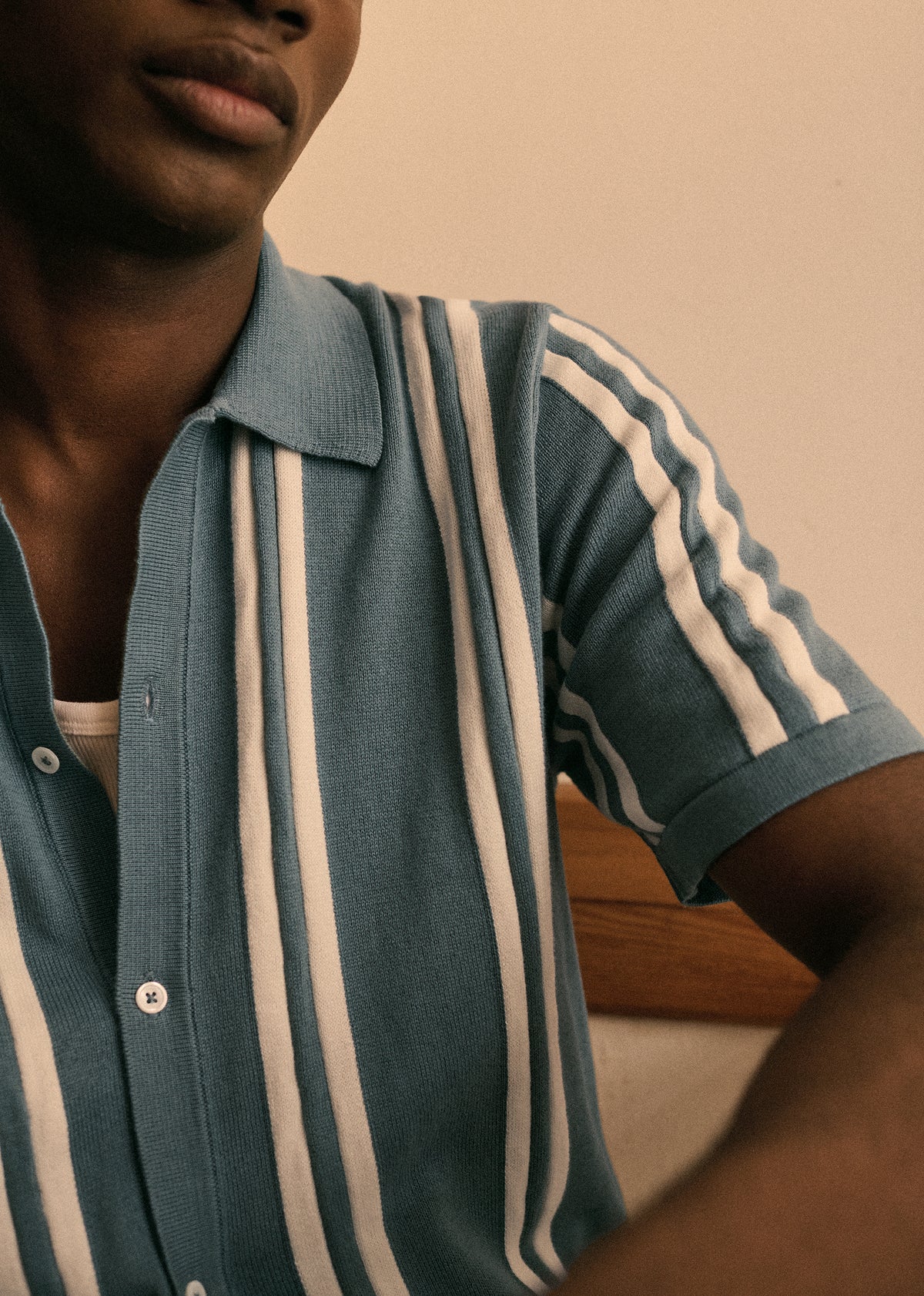 Chemise Maille Braden - Bleu Acier Rayures Écrues