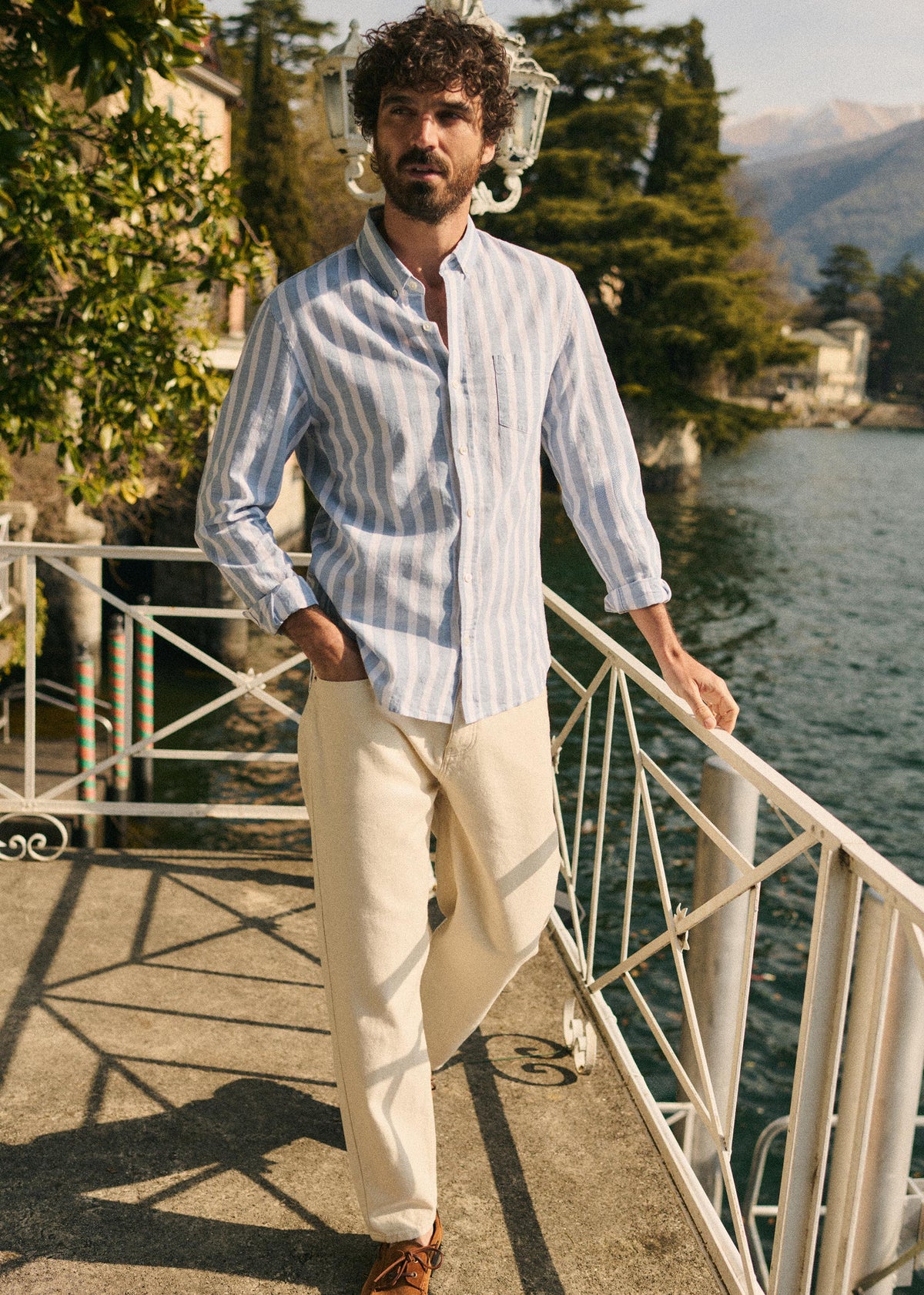 Chemise Charlie Coton Lin - Larges Rayures Bleu / Blanc