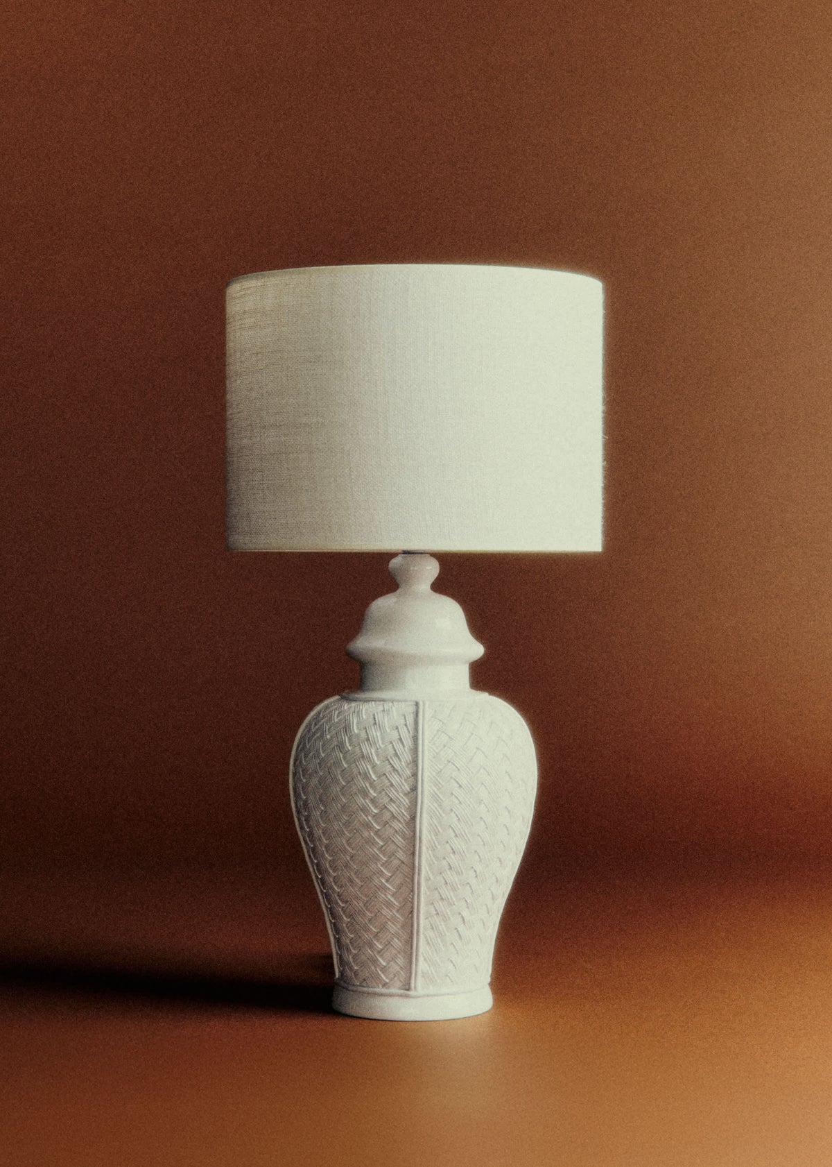 Lampe vintage céramique tressée blanche - Céramique