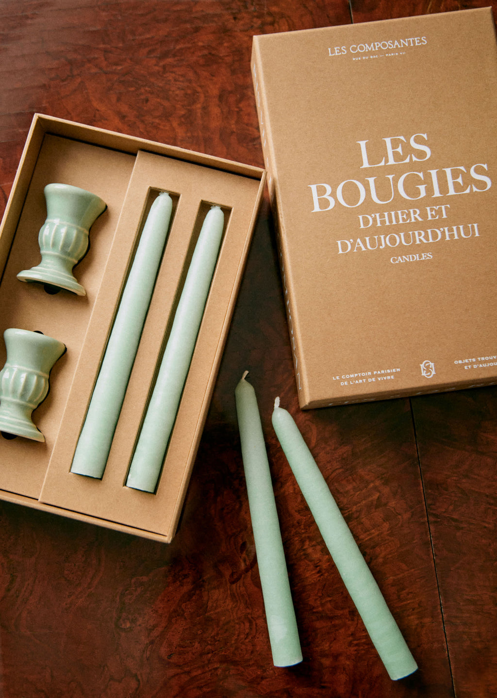 Coffret Bougeoirs Piano et Chandelles - Petit Modèle - Céladon