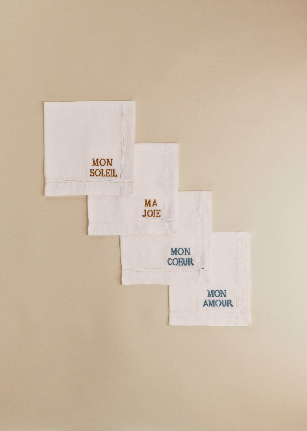 Set de 4 Serviettes - Les Mots brodés - Ecru