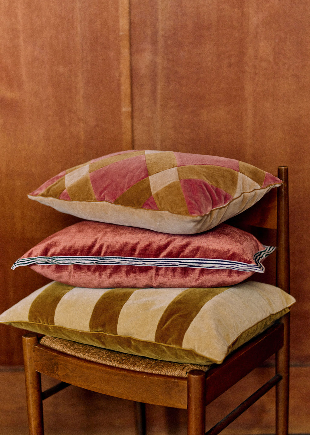 Coussin Velours Patchwork - Petit modèle - Blush et Caramel