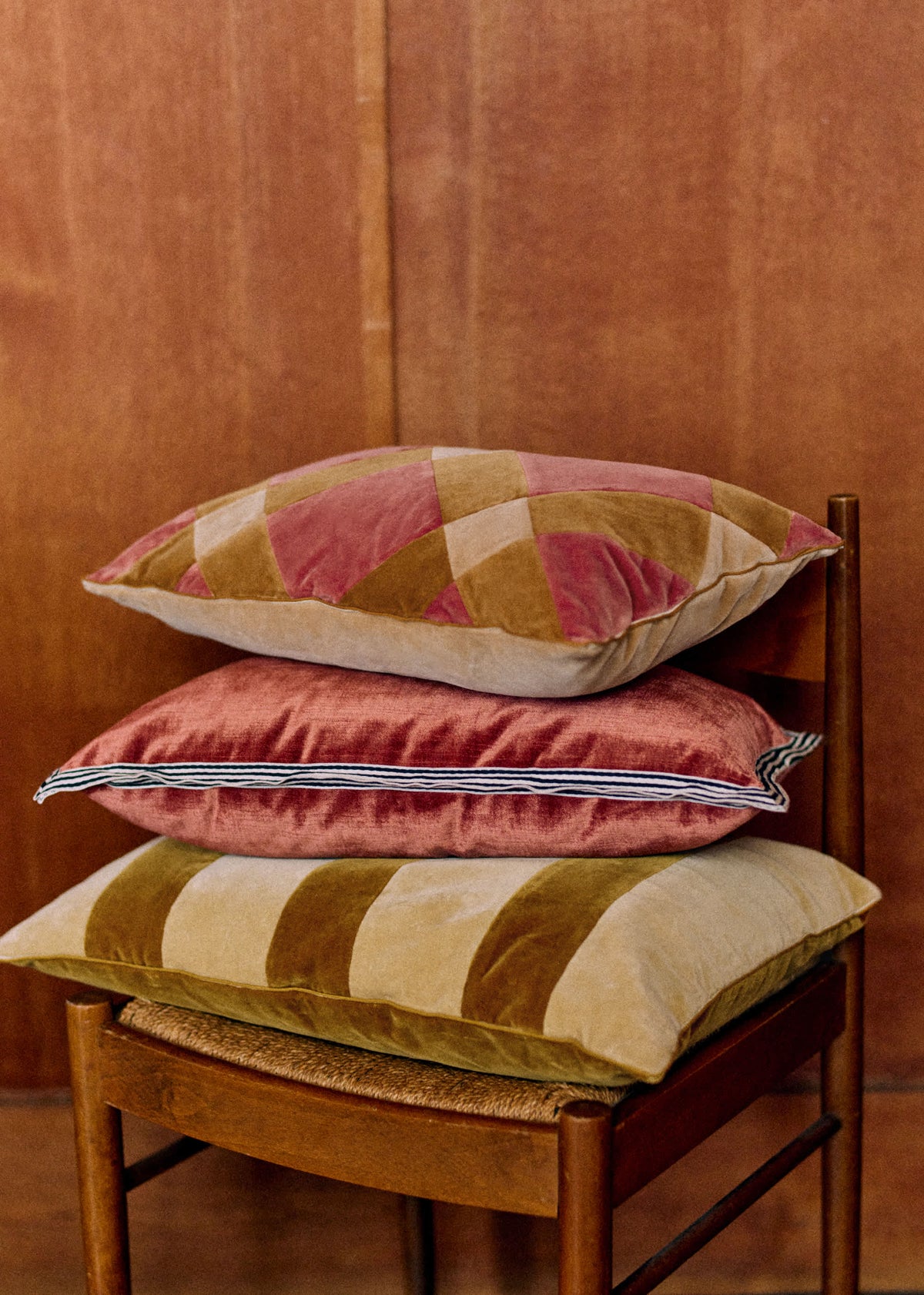 Coussin Velours Patchwork - Petit modèle - Blush et Caramel