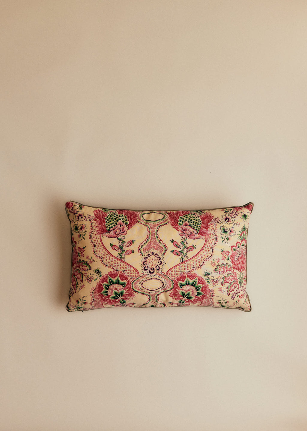 Coussin vintage velours céladon foncé - Petit modèle - Imprimé Médaillons Baroques