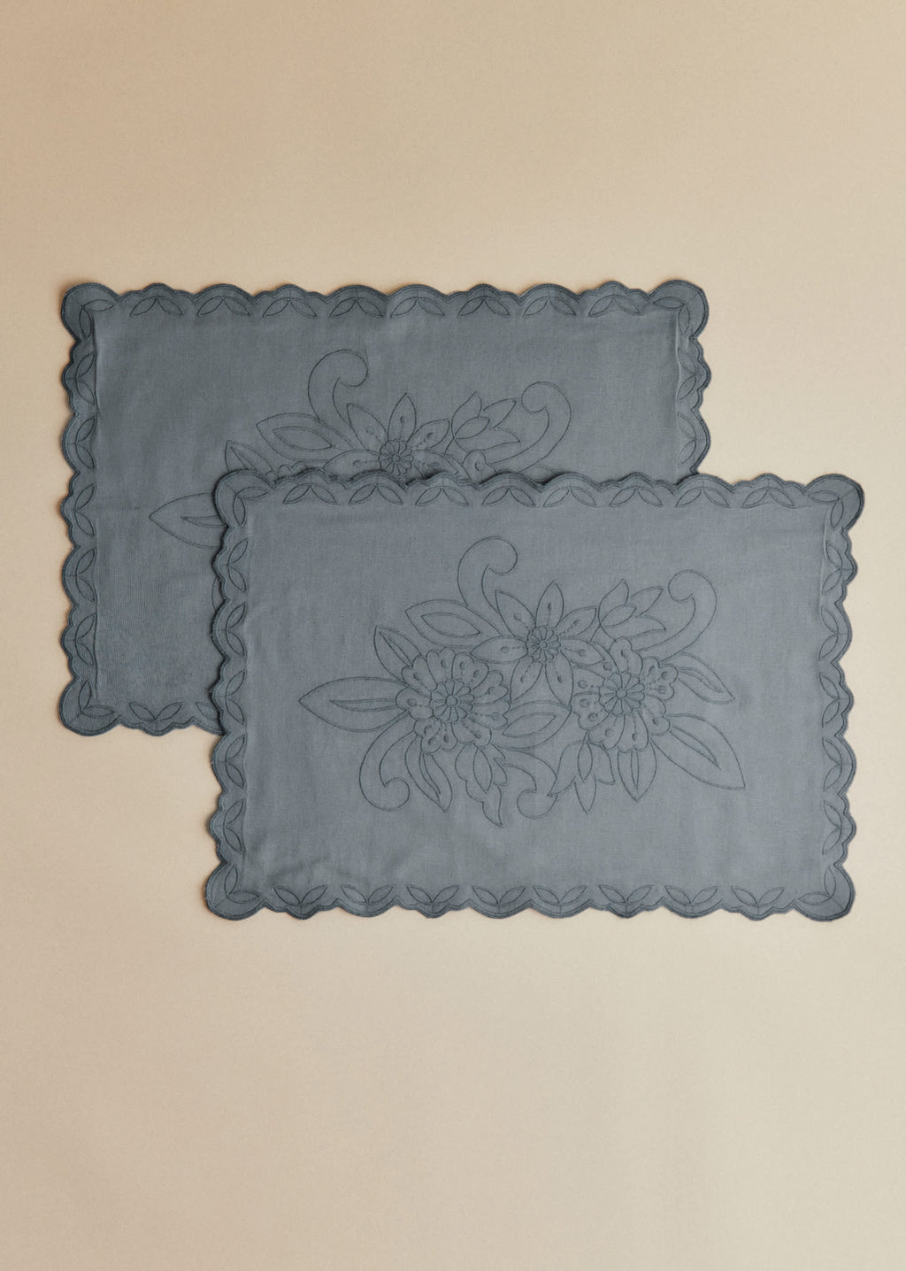 Sets de table brodés - Dimanche au Jardin - Bleu orage