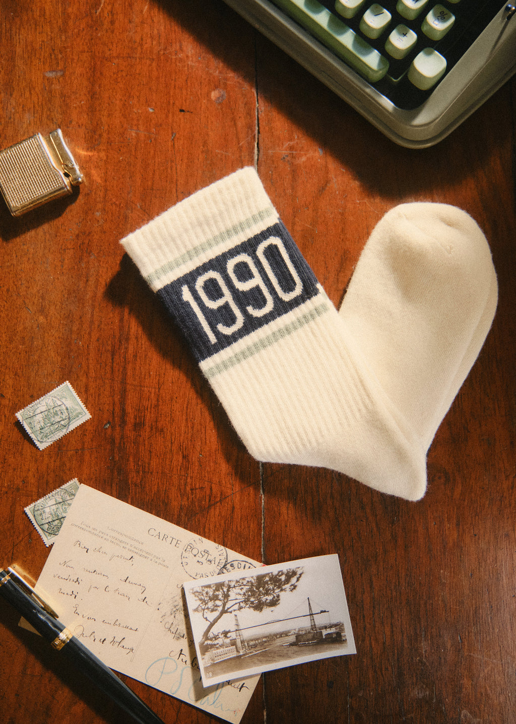 Chaussettes 1990 - Écru / Vert