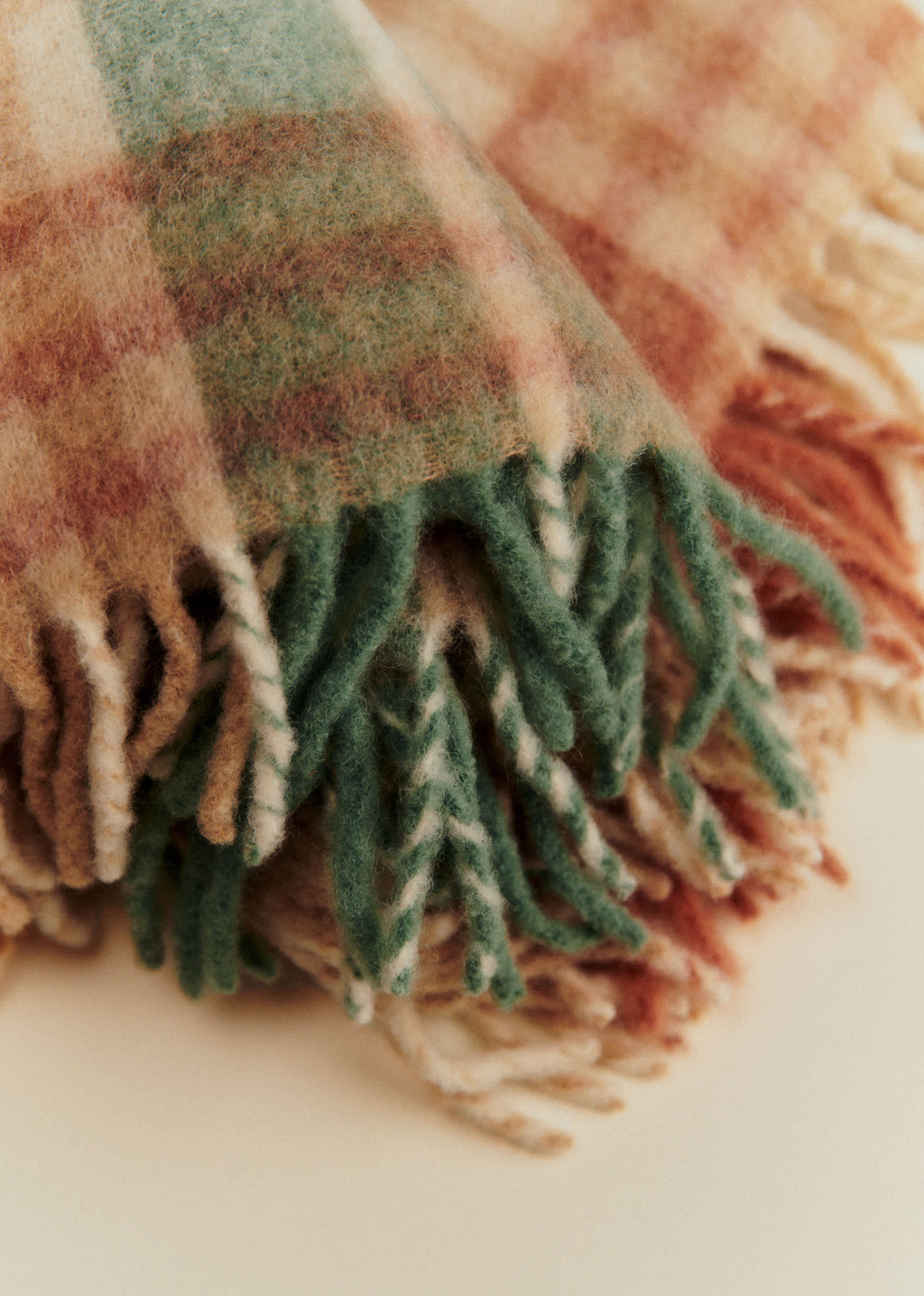 Plaid en mohair - Quadrillage sauge et caramel