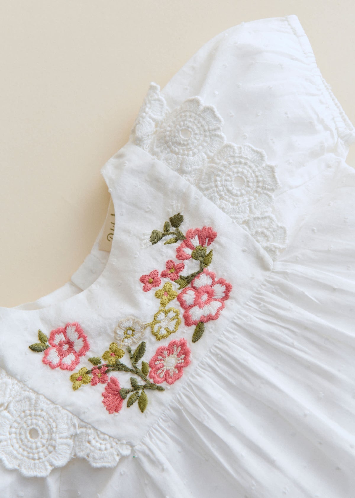 Blouse Joanna - Broderie Contrastée Tricolore Fond Ecru