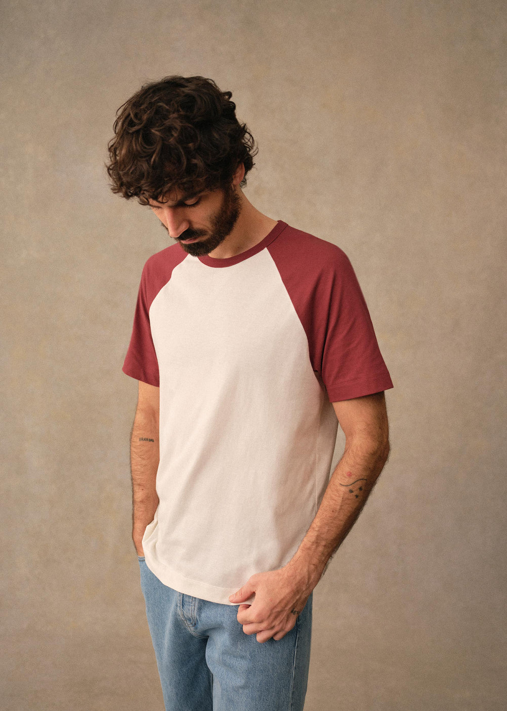 T-Shirt Anthony - Écru / Rouge Foncé