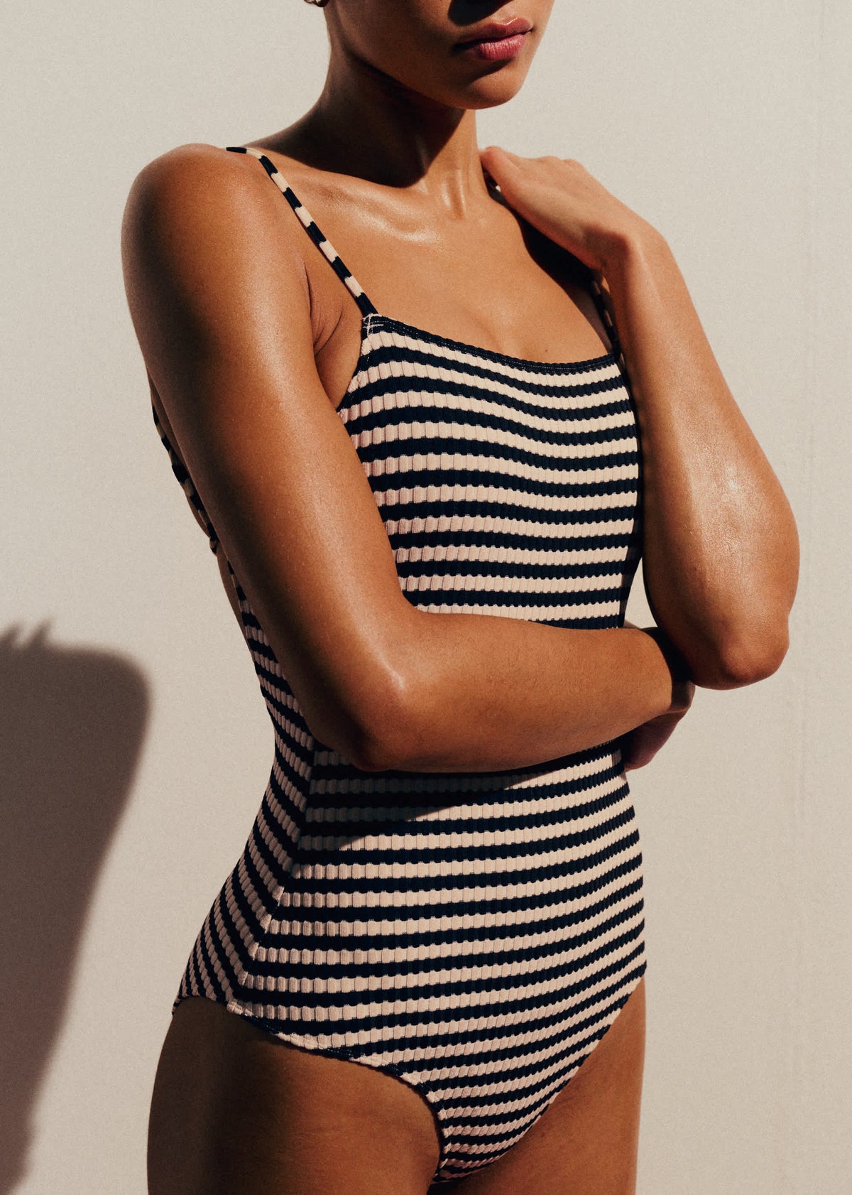 Maillot de bain Solara - Jacquard Rayé Marine Écru