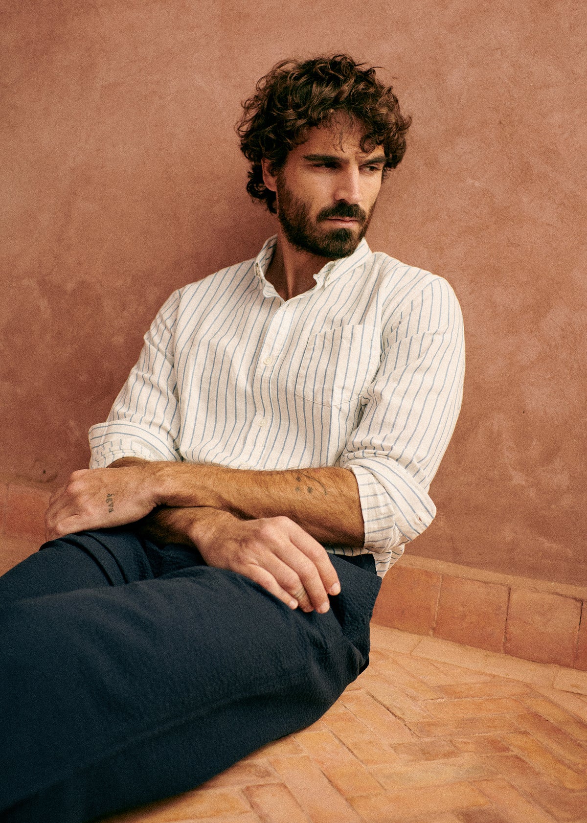 Chemise Charlie Coton Lin - Blanc Rayures Bleues