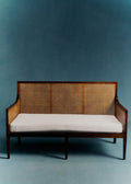 Banquette vintage noyer et cannage - Noyer et cannage