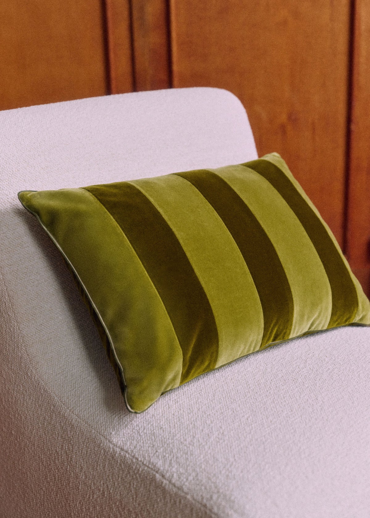 Coussin Rayures Velours - Grand modèle - Vert et Kaki