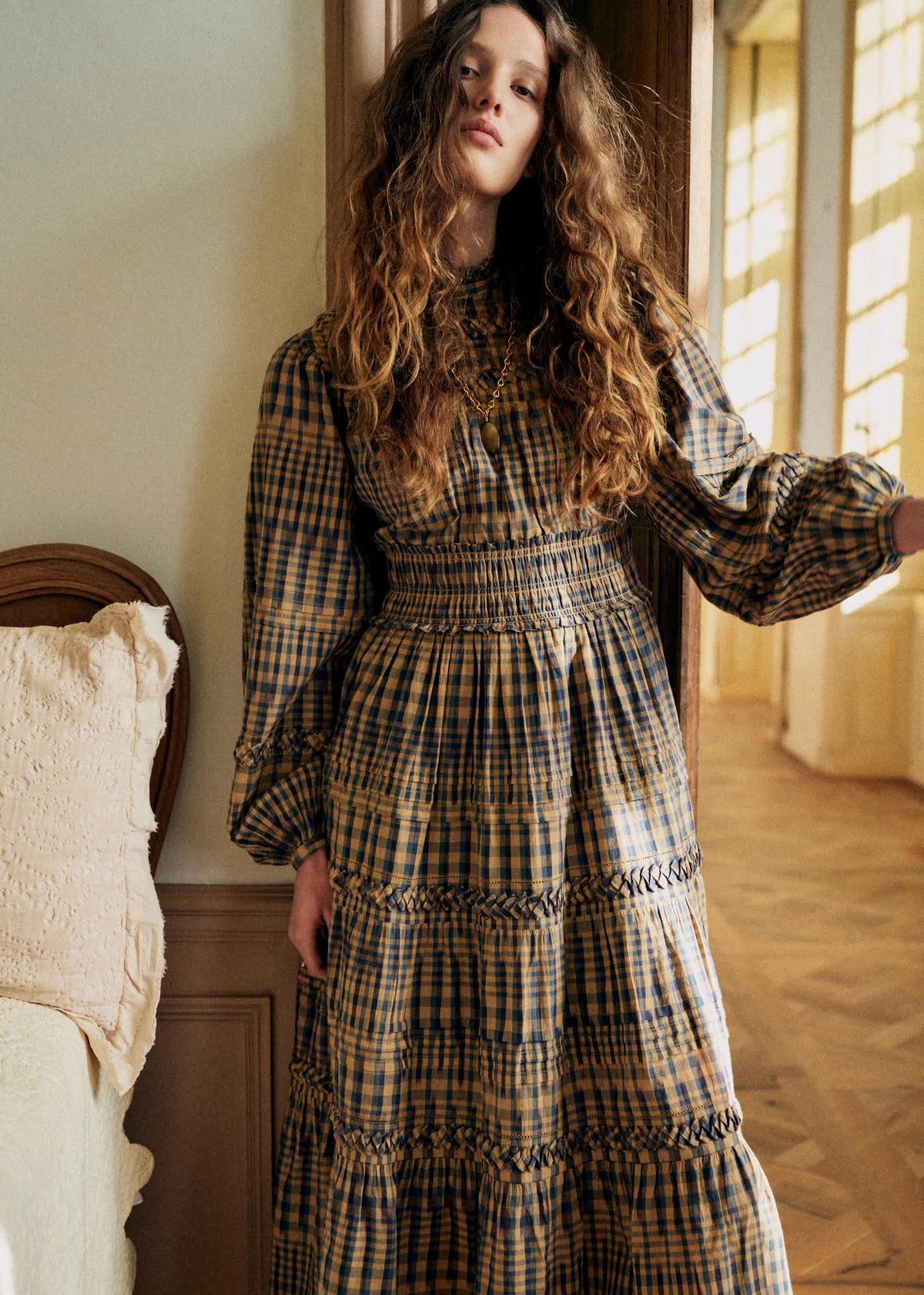 Robe Teora - Carreaux Ocre Bleu