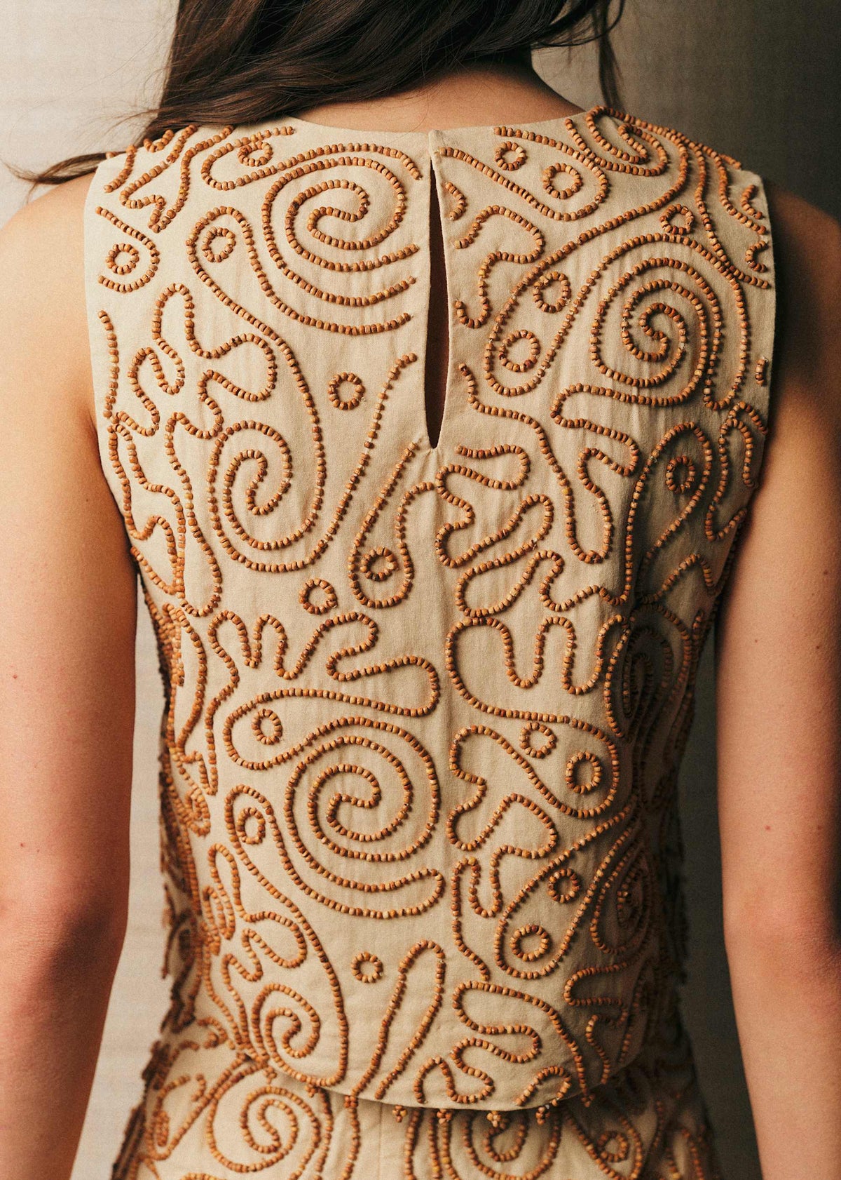 Blouse Asmina - Broderie Contrastée Perle Ocre Fond Paille