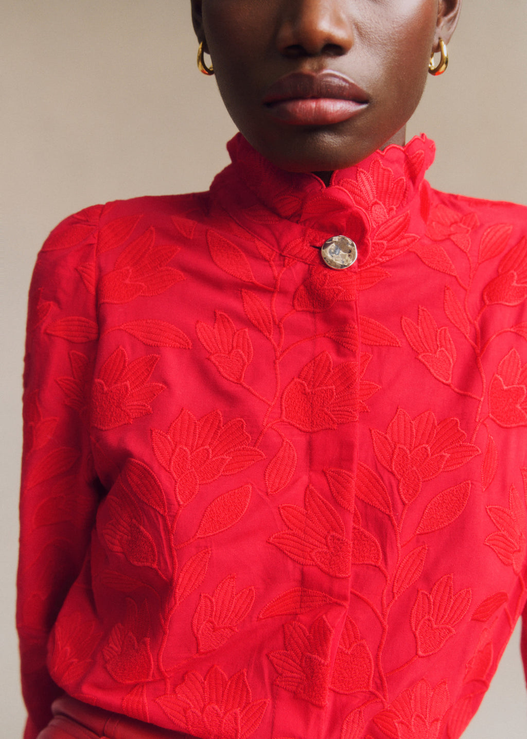 Chemise Ambre - Broderie Unie Rouge Vif