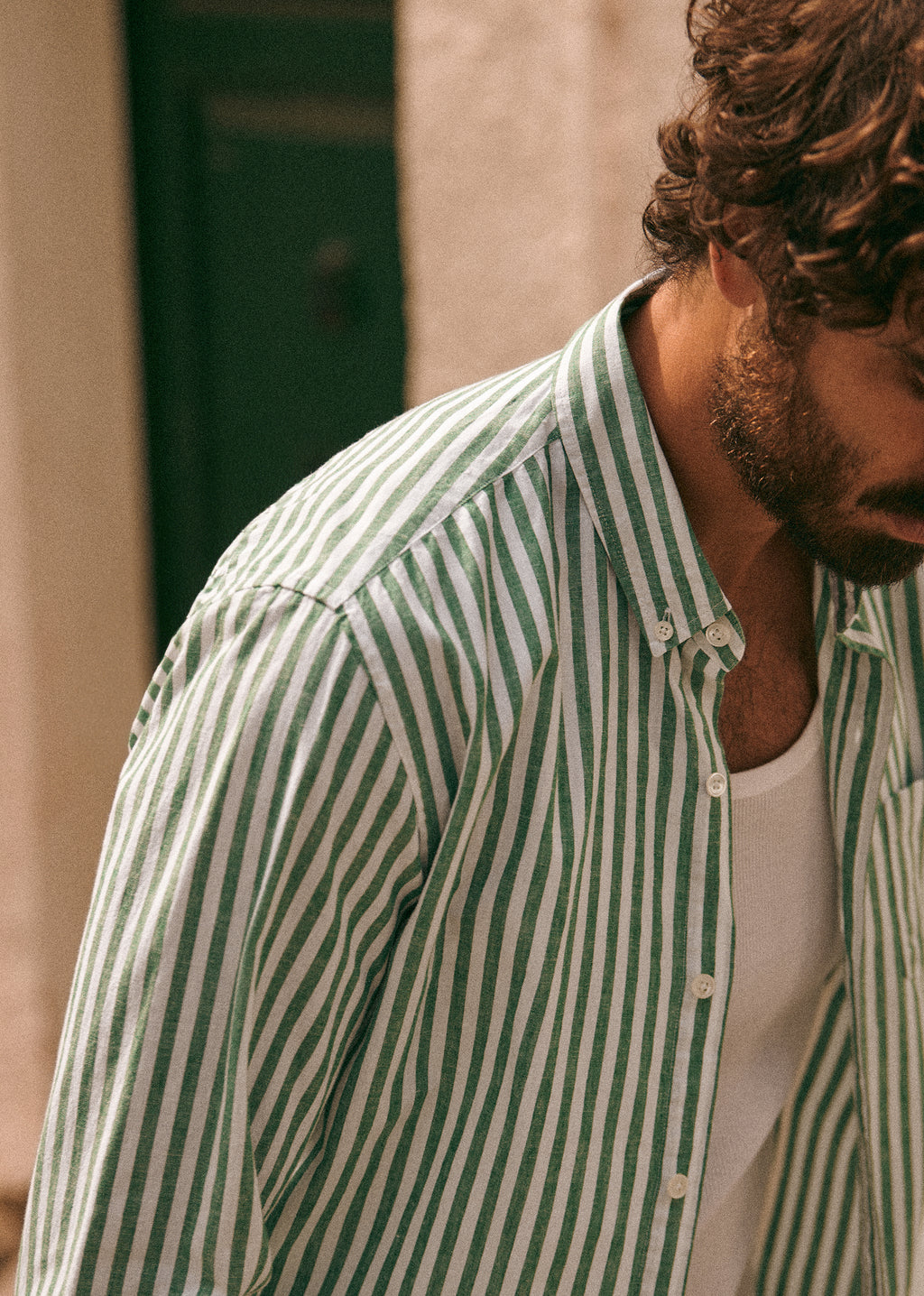 Chemise Charlie Coton Lin - Rayures Blanc / Vert