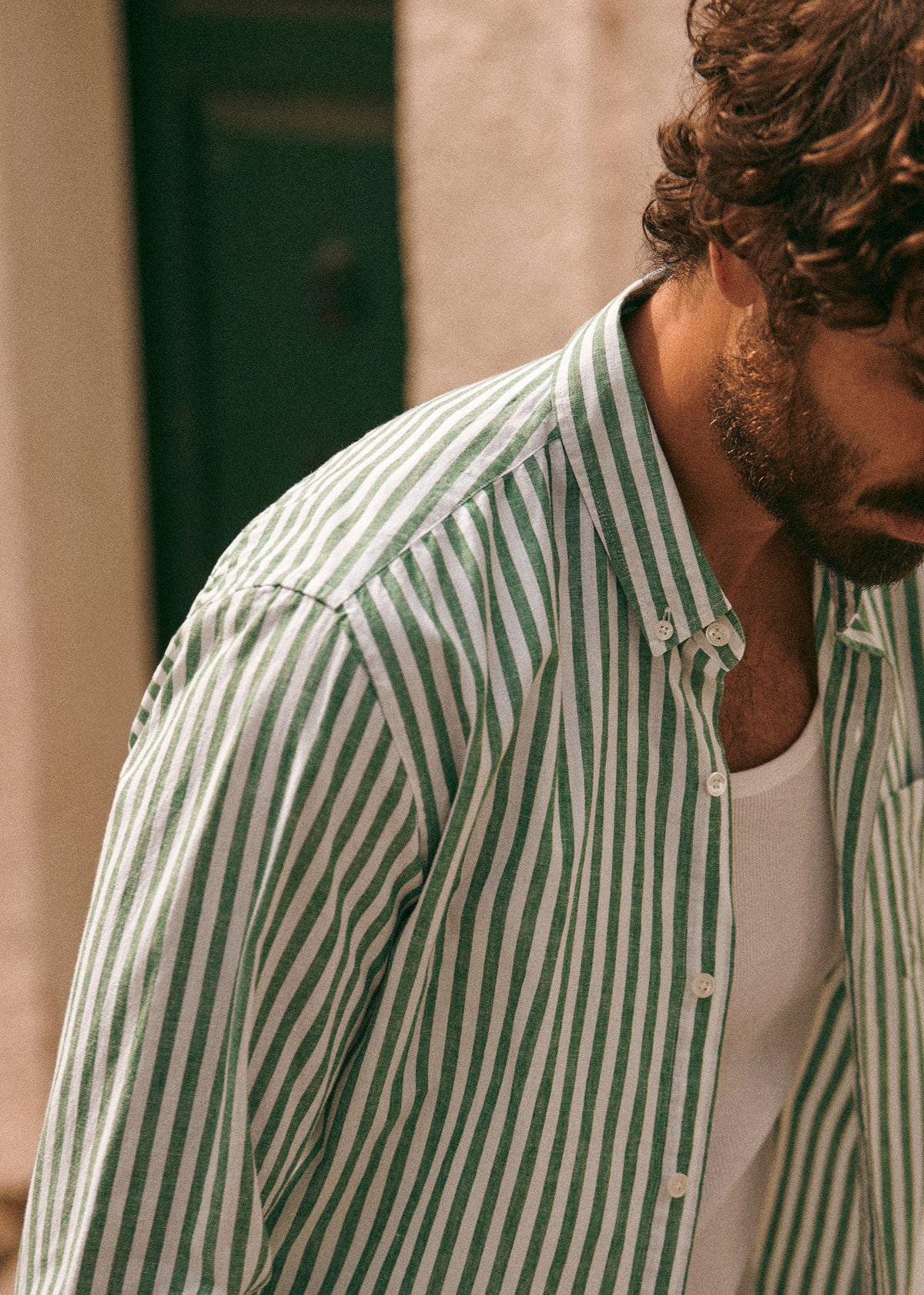 Chemise Charlie Coton Lin - Rayures Blanc / Vert