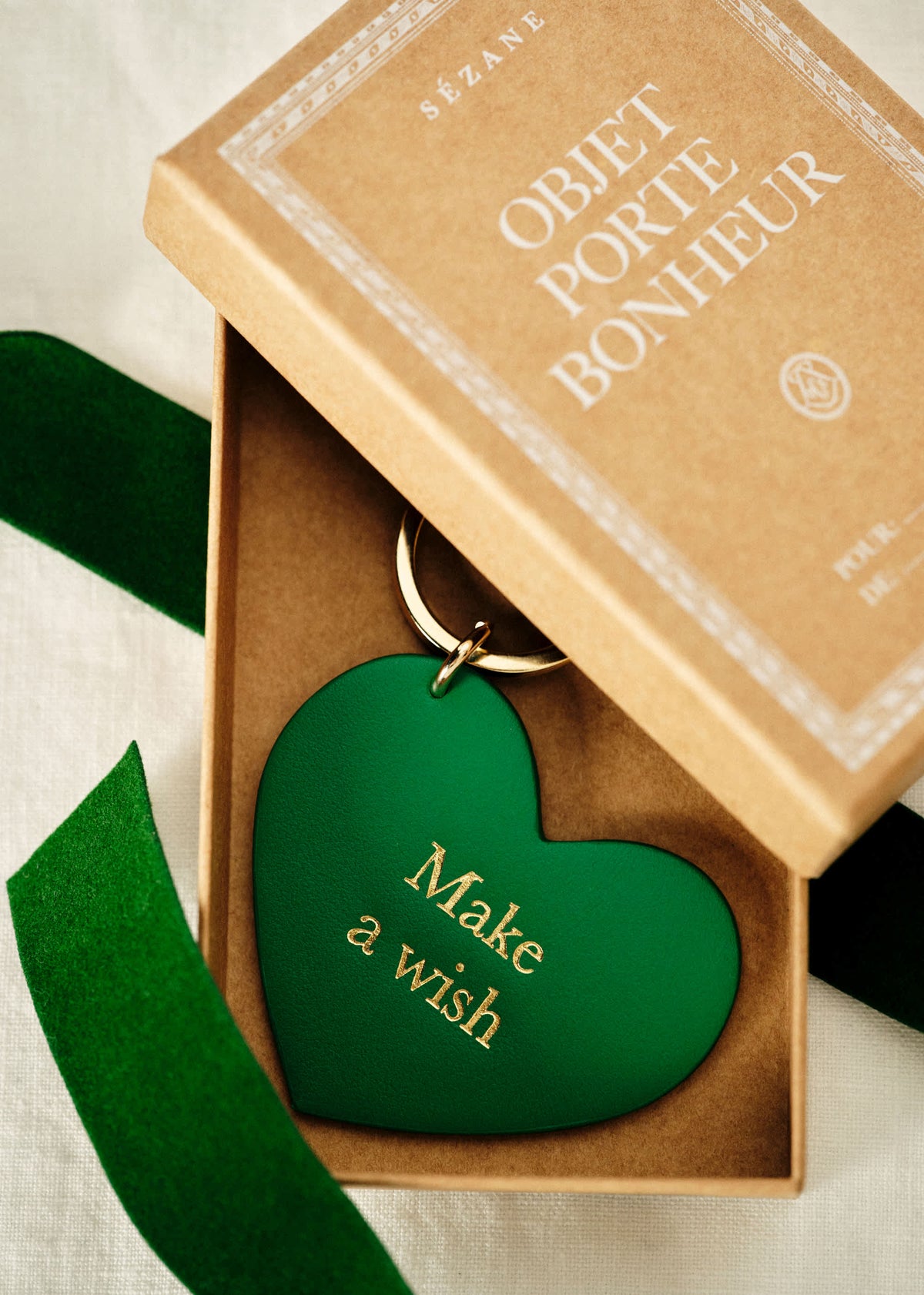 Porte-clé Coeur - Vert "Make a wish"
