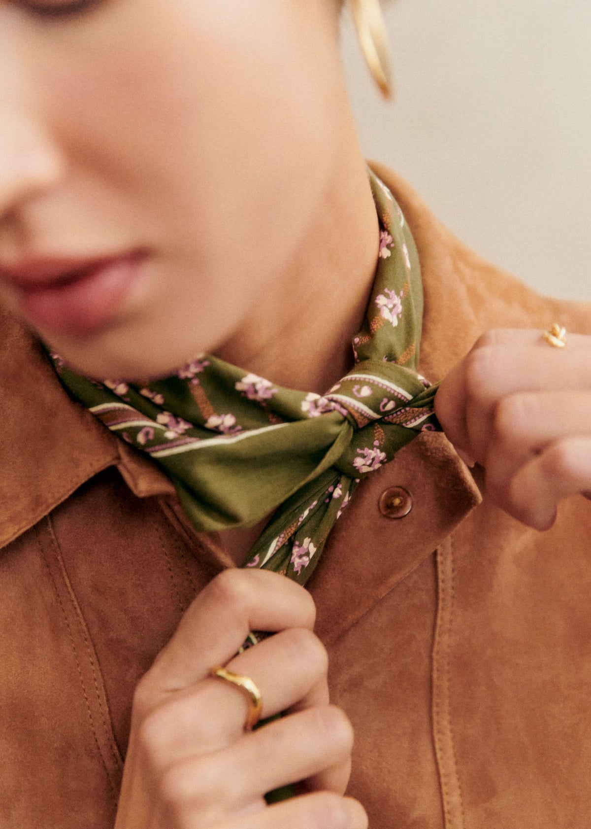 Foulard Gaston - Petites Fleurs Fond Kaki