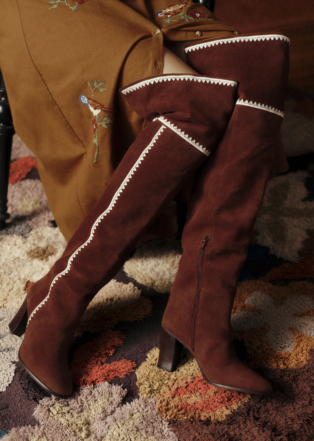 Cuissardes High Nadia - Sézane x Baziszt - Chocolat Brodé