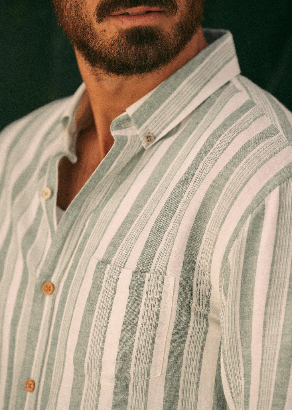 Chemise Charlie Coton Lin - Écru Multirayures Vertes