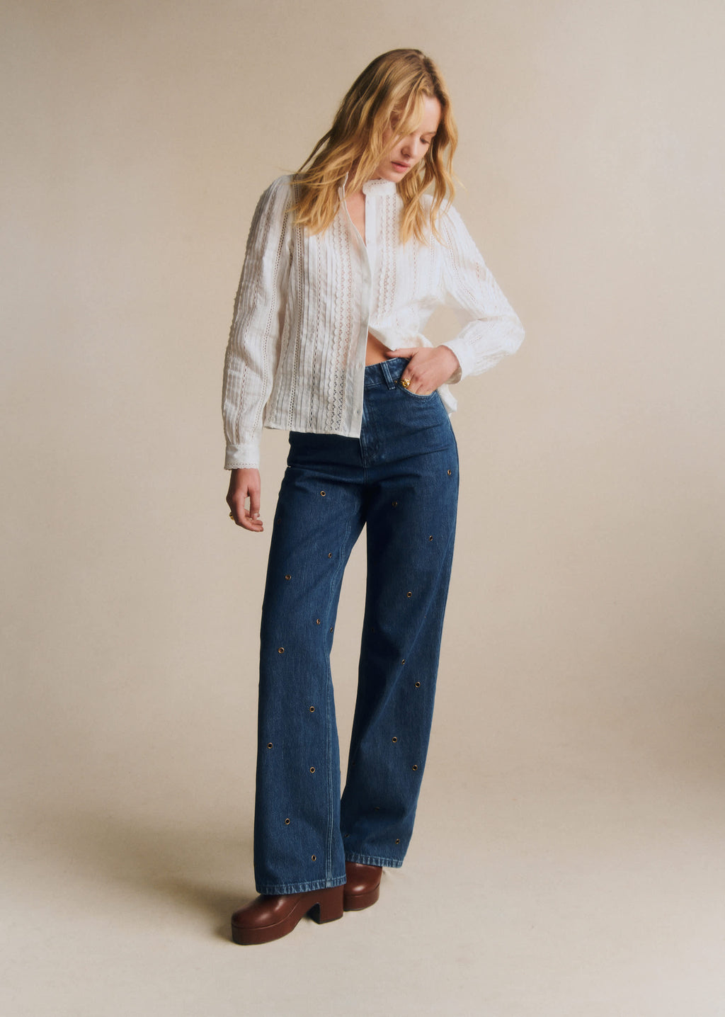Pantalon Le Wide Leg - Bleu Foncé Oeillet