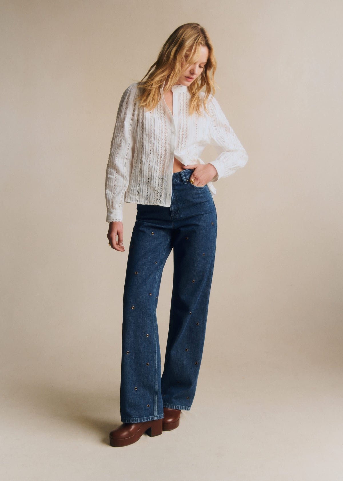 Pantalon Le Wide Leg - Bleu Foncé Oeillet
