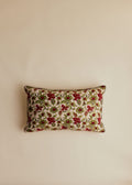 Coussin vintage velours vert - Petit modèle - Imprimé Fleurie Grenat