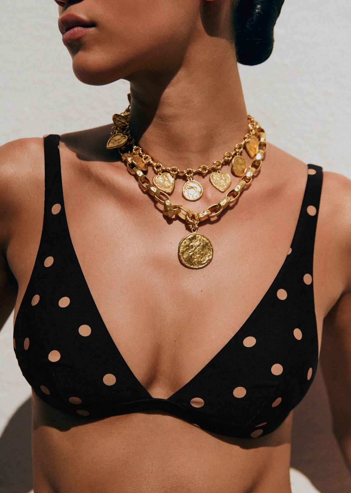 Triangle Éclat - Pois Beige Fond Noir