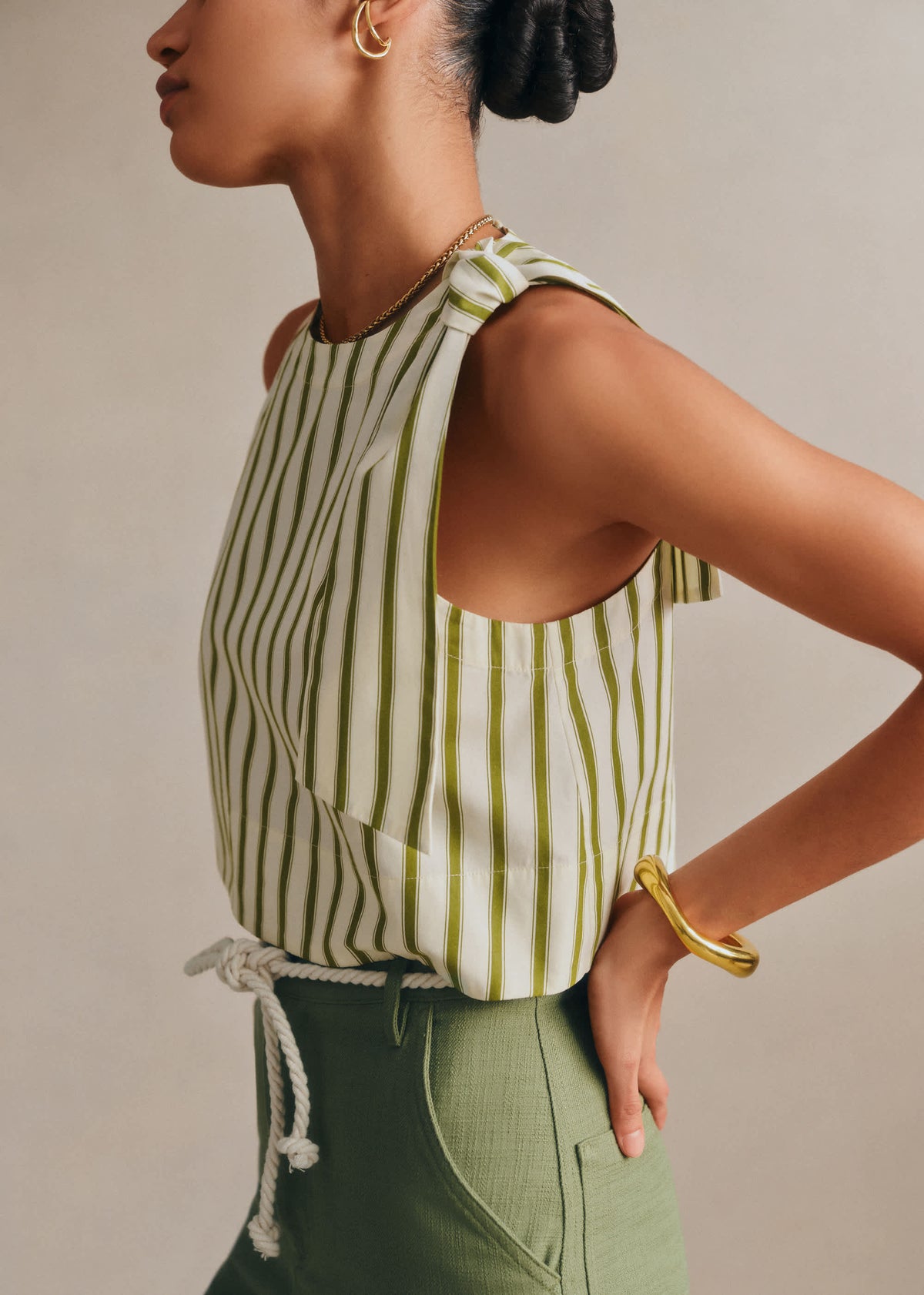Blouse Loren - Écru Rayures Kaki