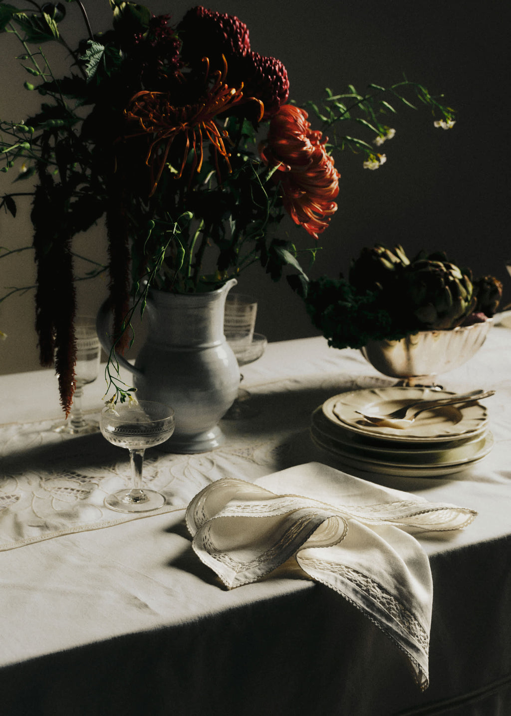 Set de 2 serviettes brodées - Ecru Uni
