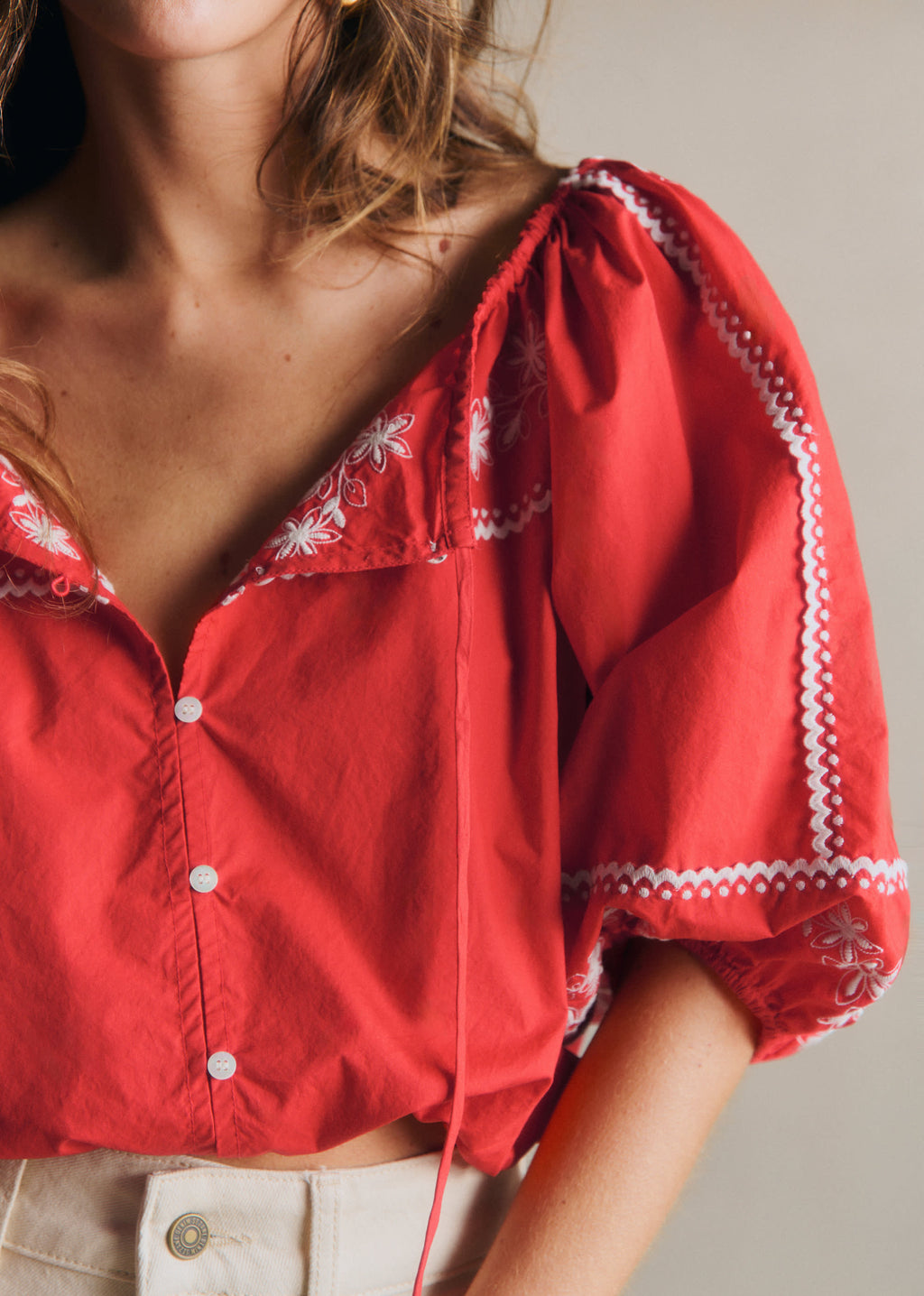 Chemise Camelia - Écru Fond Rouge
