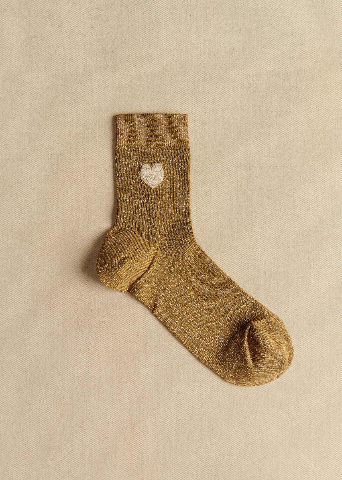 Coffret de 3 chaussettes lurex coeur - Brun Kaki Doré