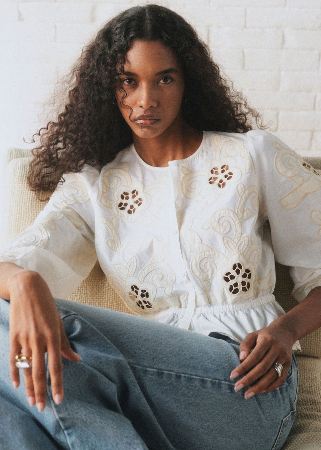 Chemise Avila - Sézane x Sea NY - Broderie Placée Ecru