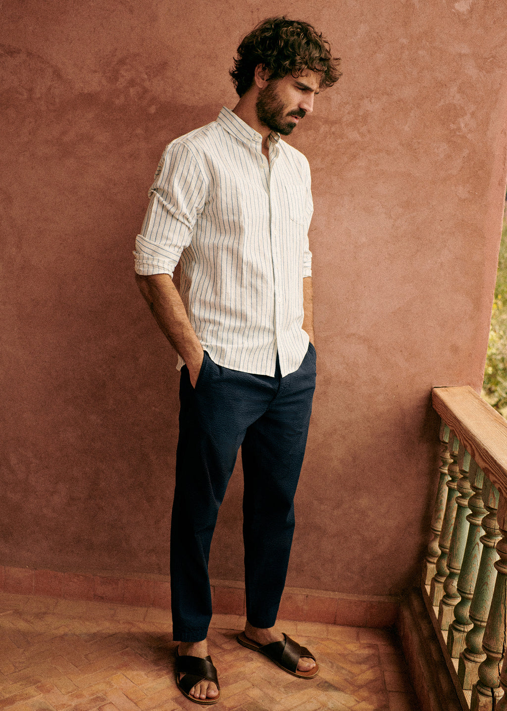 Chemise Charlie Coton Lin - Blanc Rayures Bleues