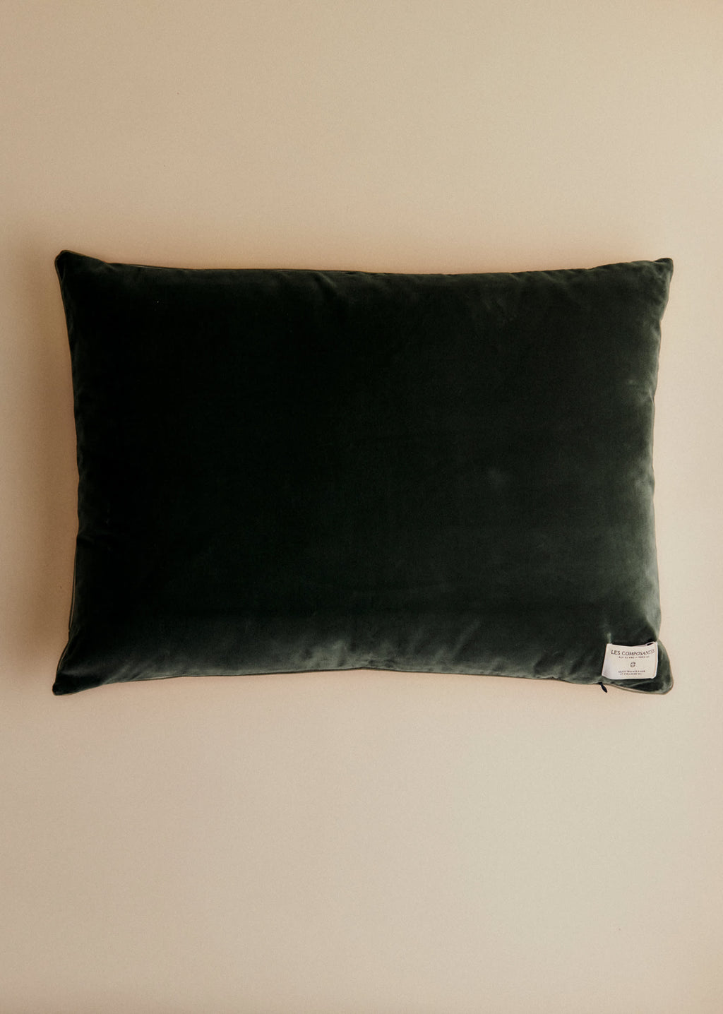 Coussin vintage velours céladon foncé - Très grand modèle - Imprimé Fleurs de Chardon