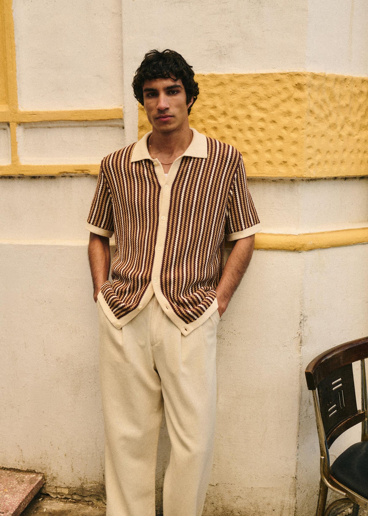 Chemise Maille Angelo - Ecru / Marron