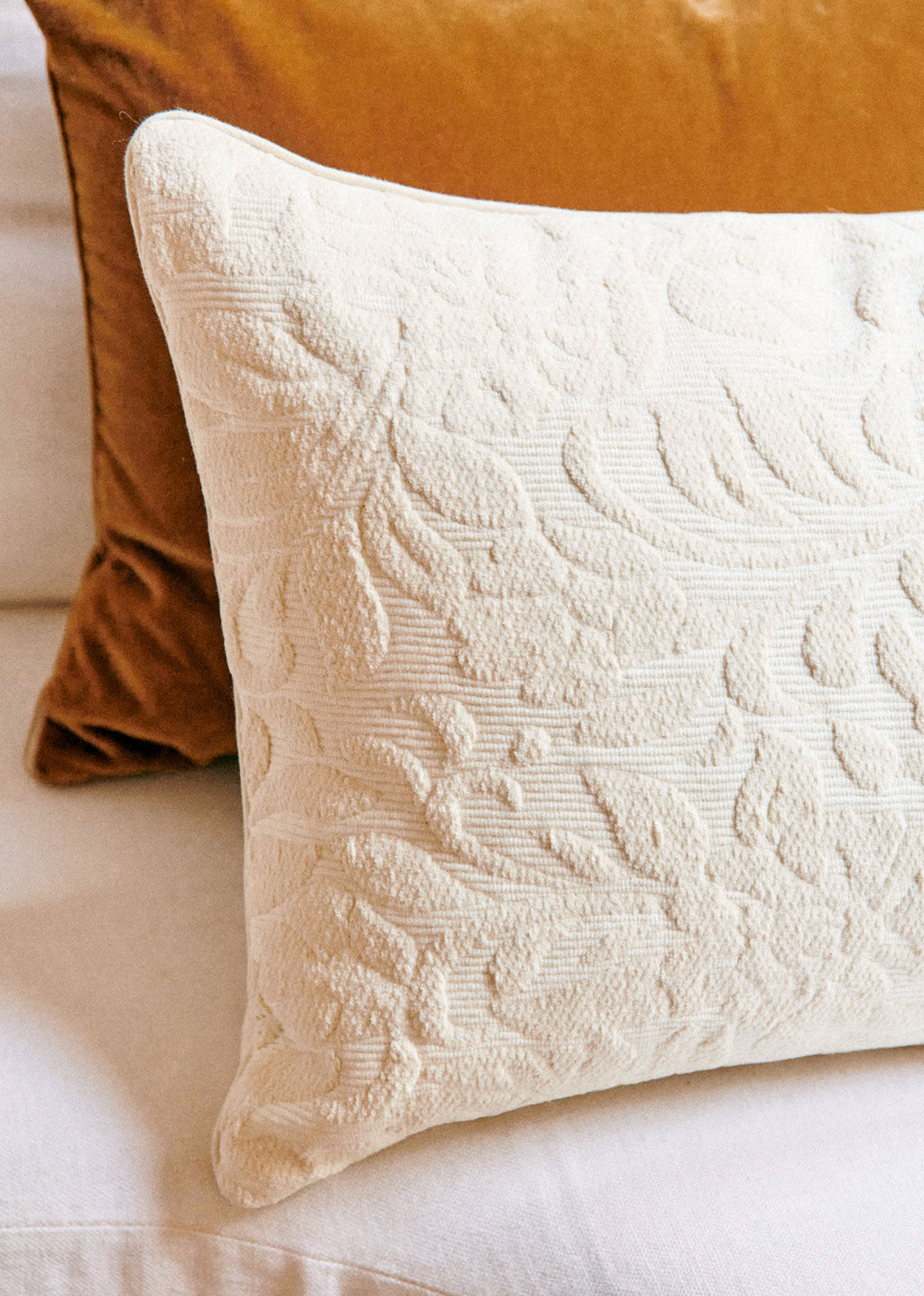 Coussin Jacquard - Grand modèle - Duo des Fleurs - Écru