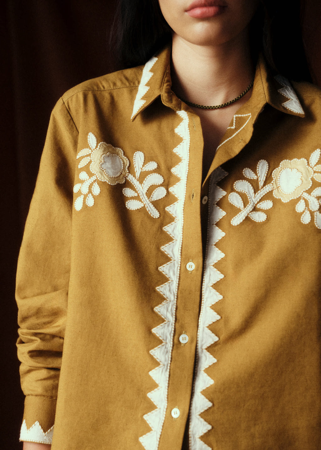 Chemise Jeanette - Sézane x Baziszt - Géo Ecru Fond Mordoré
