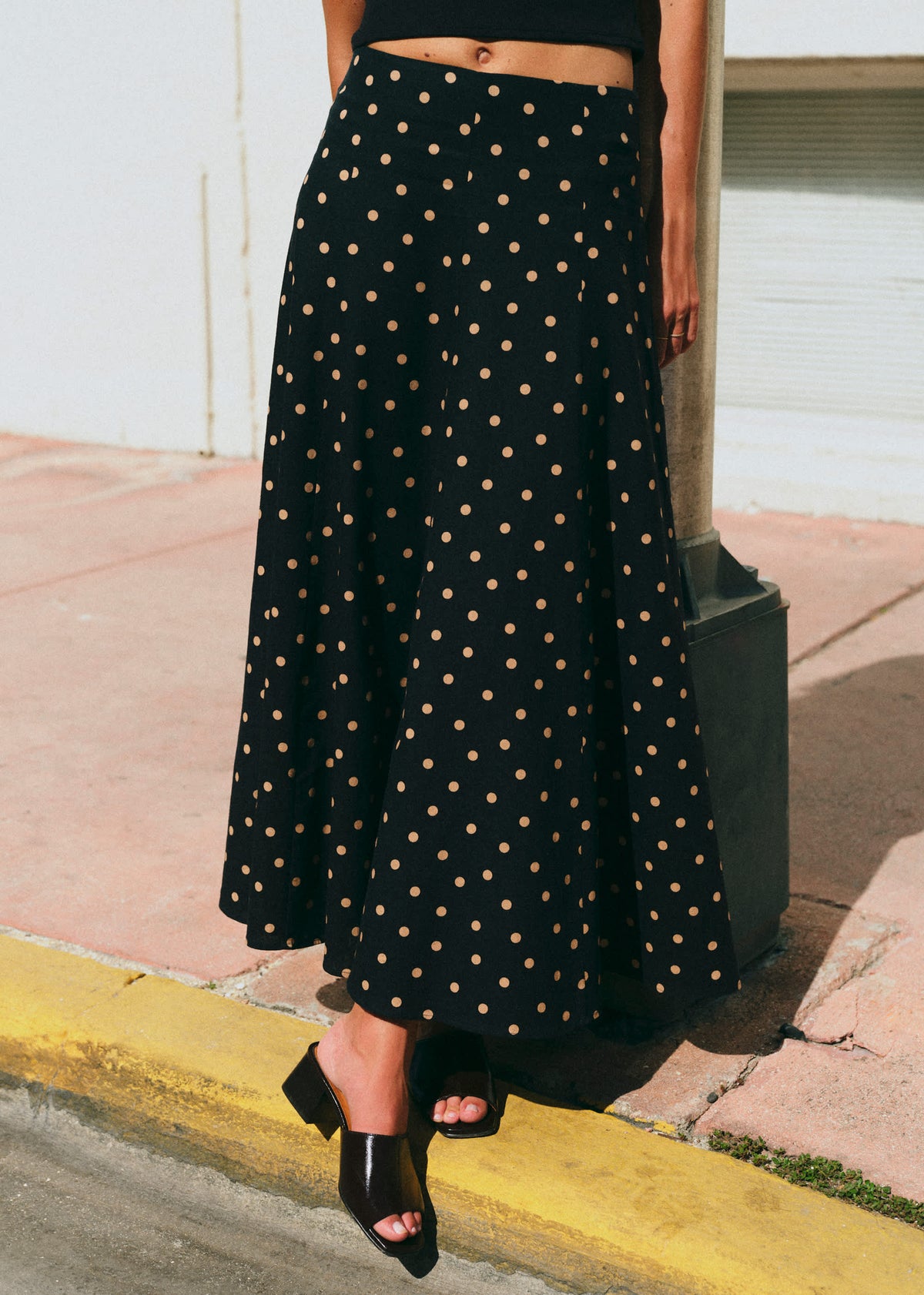 Jupe Soelle - Imprimé Pois Beige Fond Noir