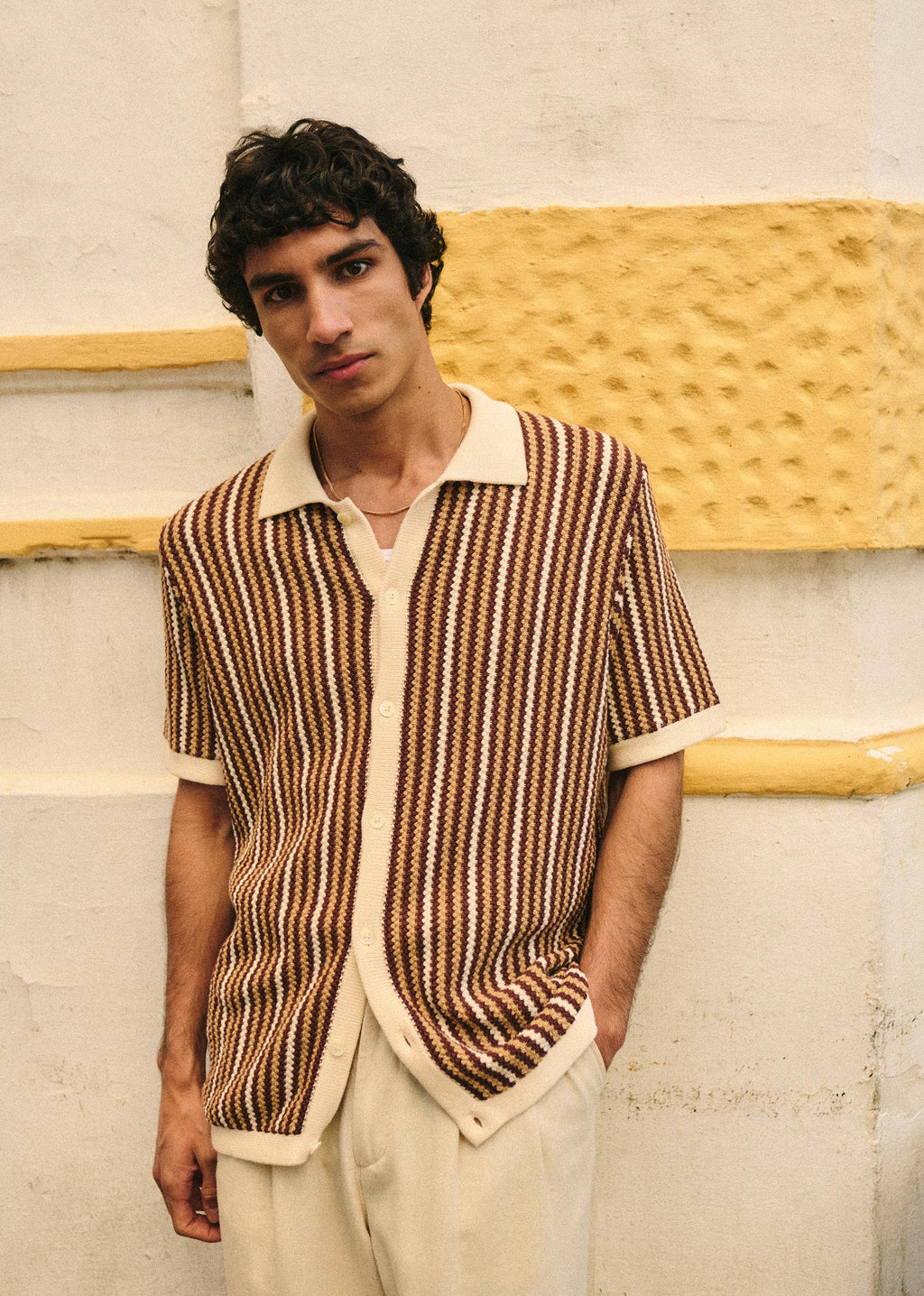 Chemise Maille Angelo - Ecru / Marron