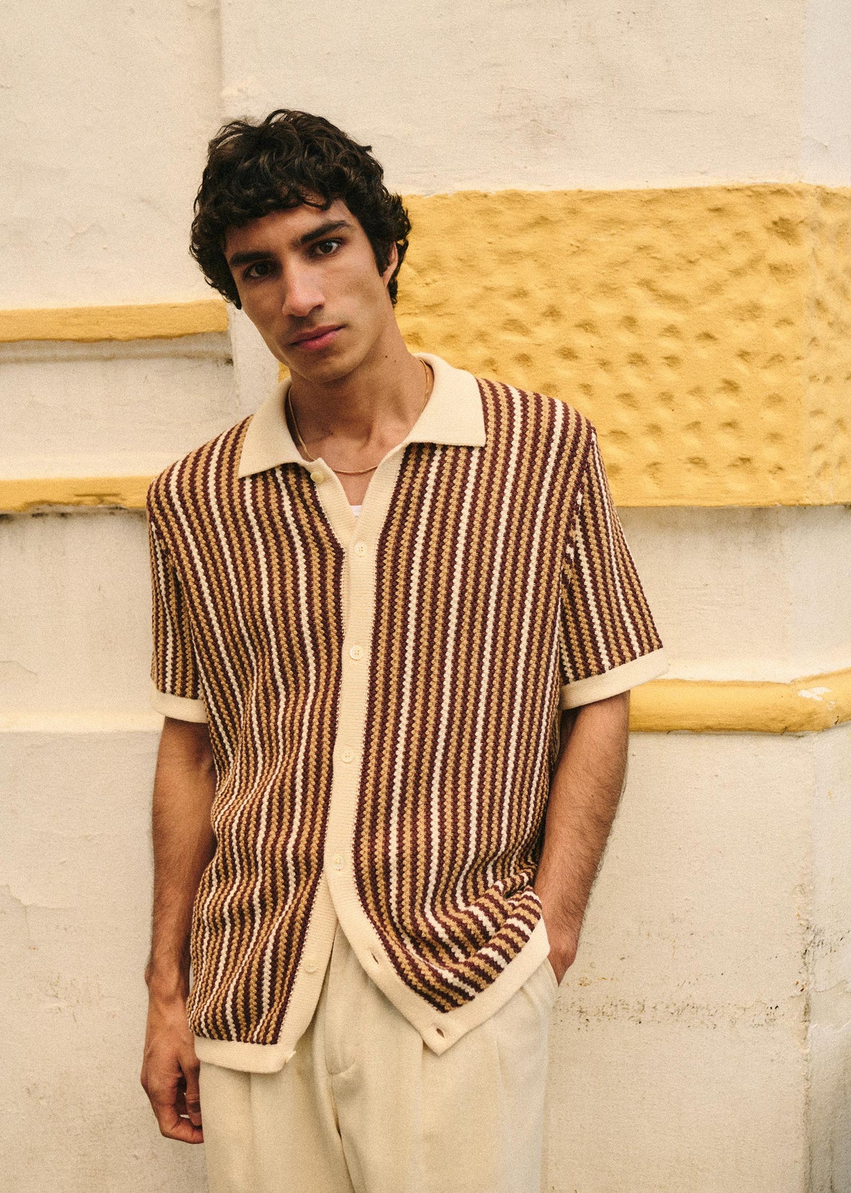 Chemise Maille Angelo - Ecru / Marron