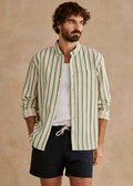 Chemise Charlie Coton Lin - Écru Rayures Vertes