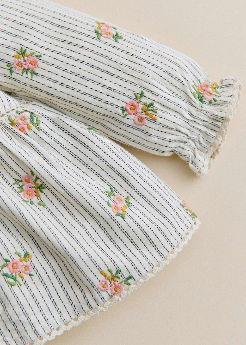 Blouse Adèle - Rayures Broderies Fleurs